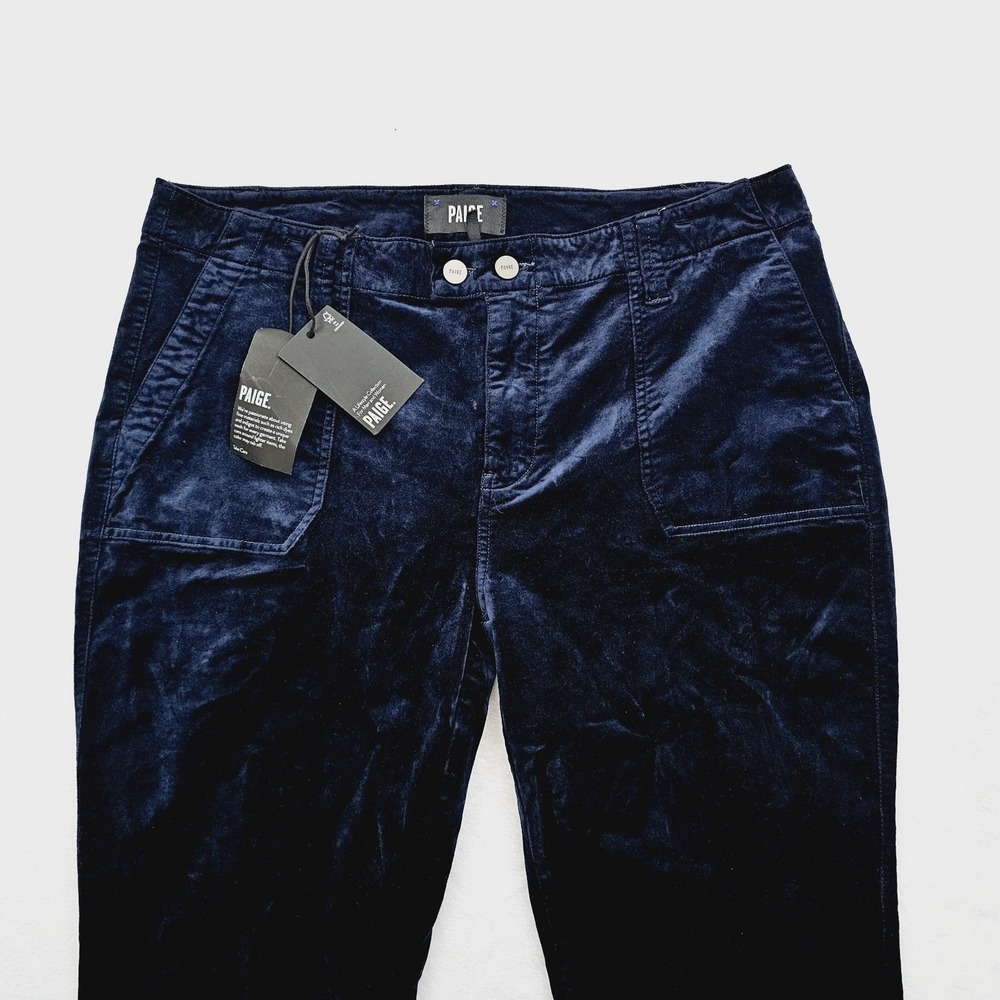 NEW Paige Womens 32 Mayslie Jogger Navy Blue Velvet Ankle Zip Utility Pants - Picture 11 of 14